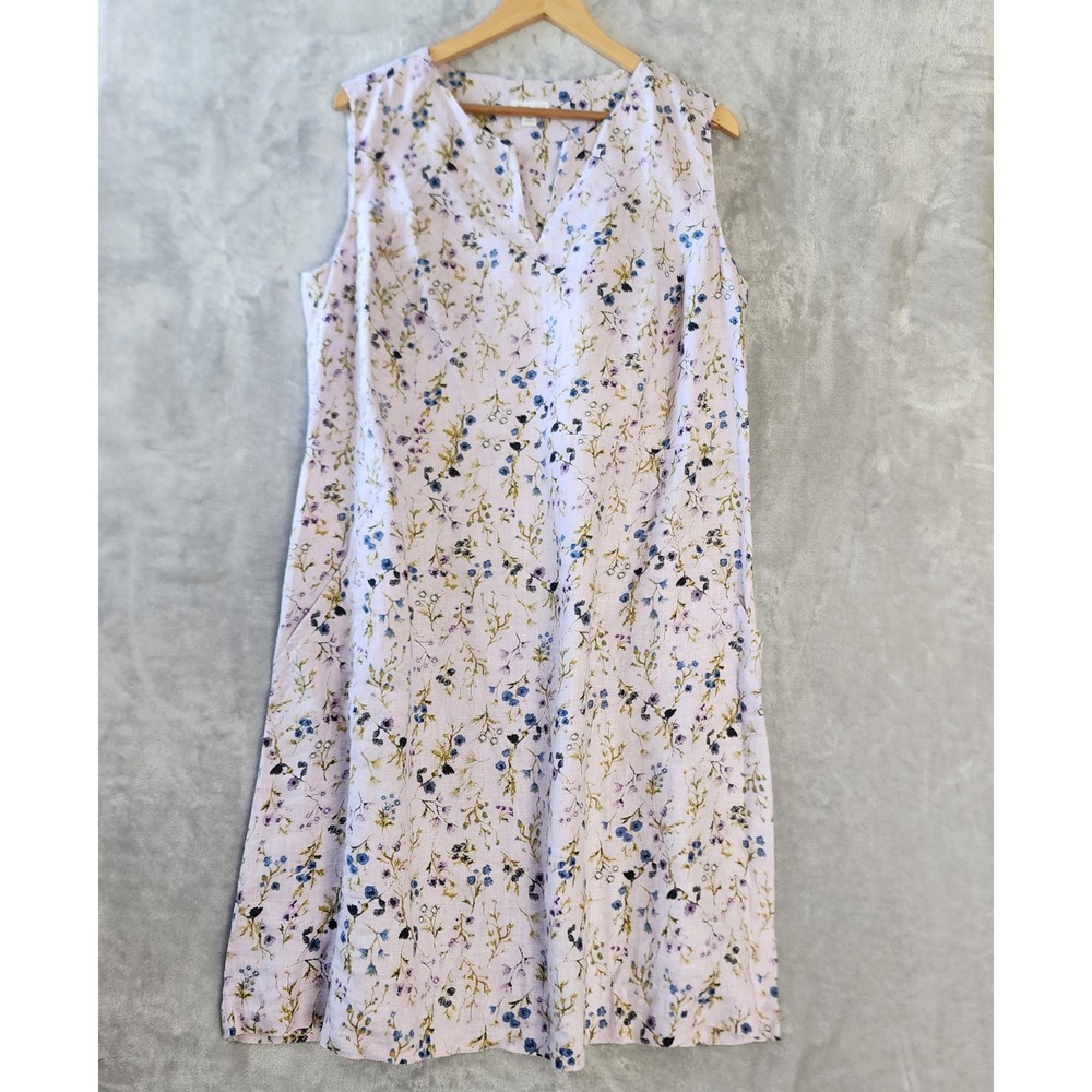 J. Jill Love Linen Dress Womens Size 1X Lavender Wild Floral Print Pockets